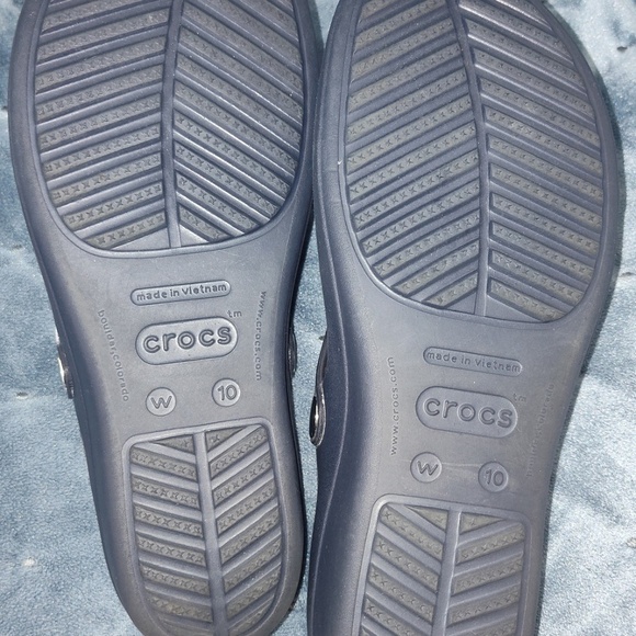 Crocs Sanrah Diamante Wedge Flip Sandals Deep Heel Cups Silver/Navy Women’s 10W - Picture 6 of 7